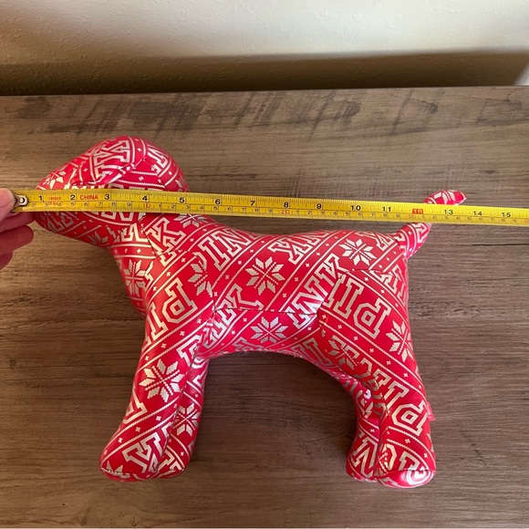 Victoria’s Secret PINK Holiday Dog Plush Large 10" Red Silver Snowflake 2015 - Picture 11 of 12